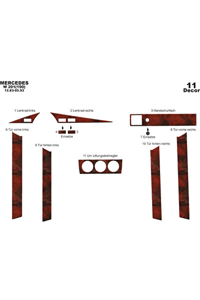 Marscockpitdesign غطاء كونسول توربيدو مرسيدس 190 1983-1993 11 قطعة