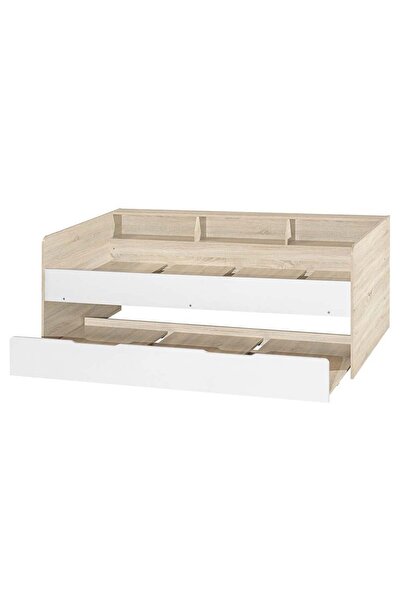 Danube Home Kinder 90x190 Day Bed with Storage Headboard & 90x190 Trundle Bed-White/Sonoma Oak L195xW115xH74.5cm