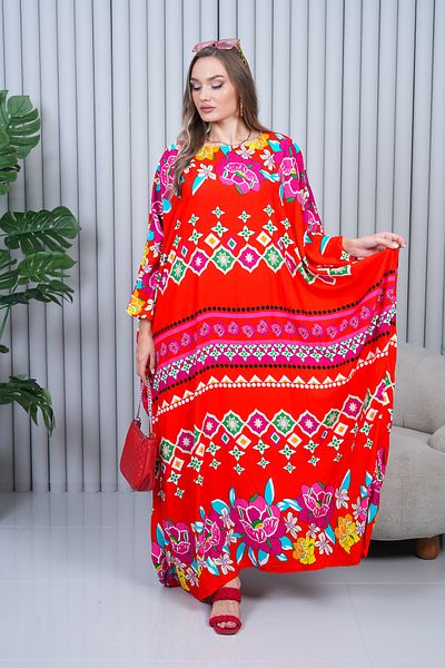 EL jadida Rochie de damă cu model de mărime mare din viscoză roșie 4012