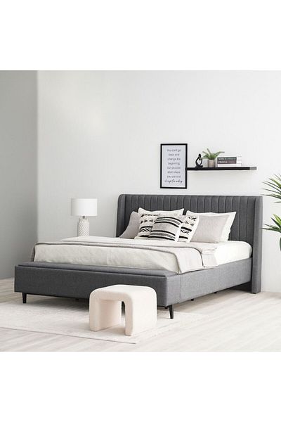 Danube Home Defne 180X200 King Bed with Hydraulic Underbed Storage & Bench - Cream/Black L210xW236xH120cm