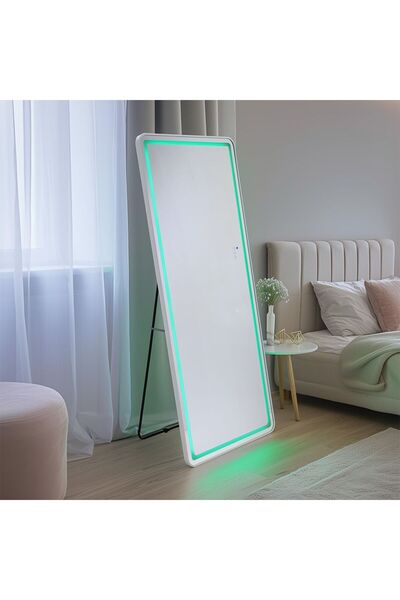 Danube Home Alric Floor Mirror with RGB LED Lights & Bluetooth Speaker - White - 70x3x170cm - 2-Year Warranty