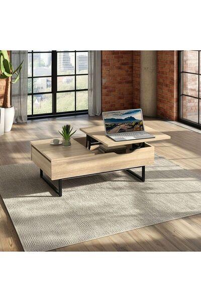 Danube Home طاولة قهوة كوستال بسطح قابل للرفع مع درج - خشب بلوط سونوما/أسود، ...