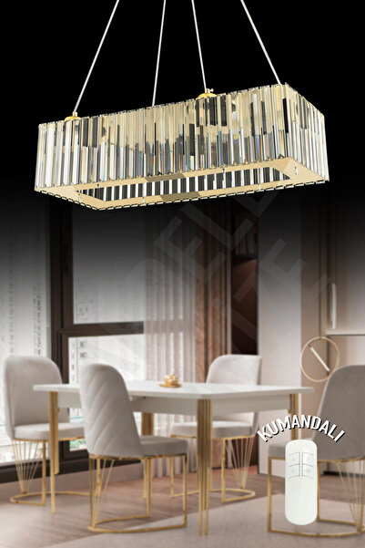 Kraliçe Zambak Gold Yemek Masası 4 Lü 46 cm Kumandalı Lüx Modern Taşlı avize