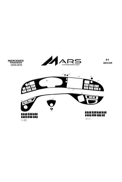 Marscockpitdesign مرسيدس ترافيجو بيانو أسود مطلي 2005-2010 61 قطعة