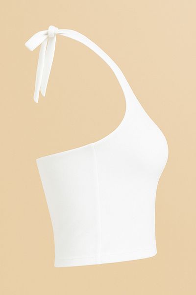 Olyssia Γυναικείο λευκό / λουράκι με λαιμόκοψη Crop Top - Μπλούζα στράπλες που ταιριάζει στο σώμα