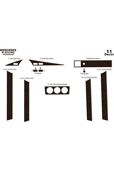 Marscockpitdesign غطاء كونسول توربيدو مرسيدس 190 1983-1993 11 قطعة