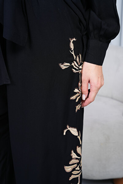 EL jadida Women's Embroidered Large Size Viscose Double Suit Black 2140