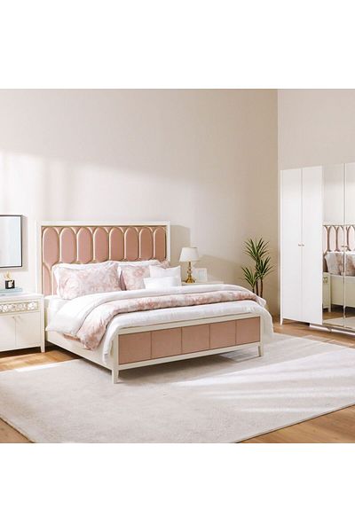 Danube Home Hernan 180x200 King Bed - White Glossy/Golden L210xW190xH155cm