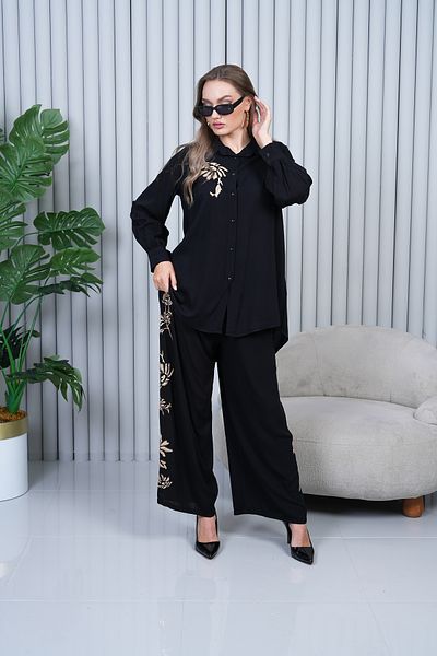 EL jadida Women's Embroidered Large Size Viscose Double Suit Black 2140