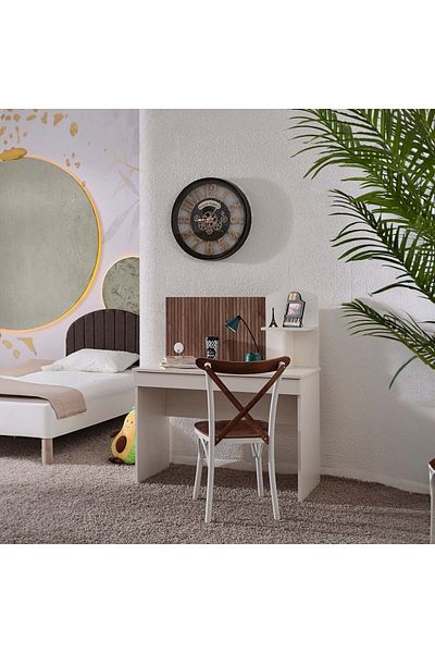 Danube Home Golf Study Desk with Hutch - Walnut/Cream L50xW110xH131.2cm