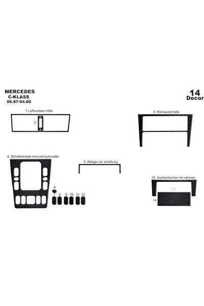 Marscockpitdesign مرسيدس C سيريز وحدة التحكم-توبيردو 1997-2000 14 قطعة