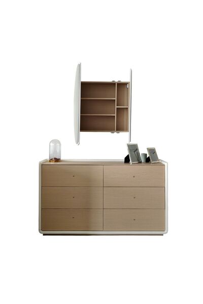 Danube Home V2 Brita 6 Drawer Dresser with Mirror - Beige/White Oak, Stylish Bedroom Storage, 2 Years Warranty