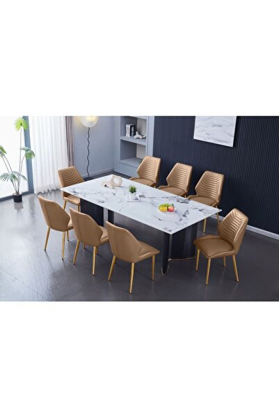 Danube Home Niva 1+8 Dining Set Sintered Stone - White/Grey/Black