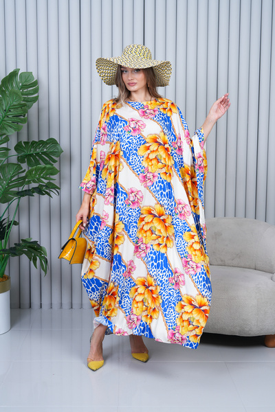 EL jadida Γυναικείο φόρεμα με σχέδιο μεγάλου μεγέθους βισκόζης Saks Blue 4005