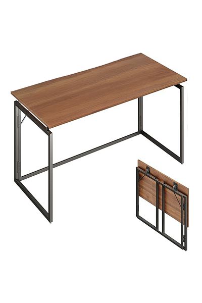 Lawazim Folding Table - 80x45x73cm Brown, No-Assembly Foldable Desk with Wood Top for Home & Office