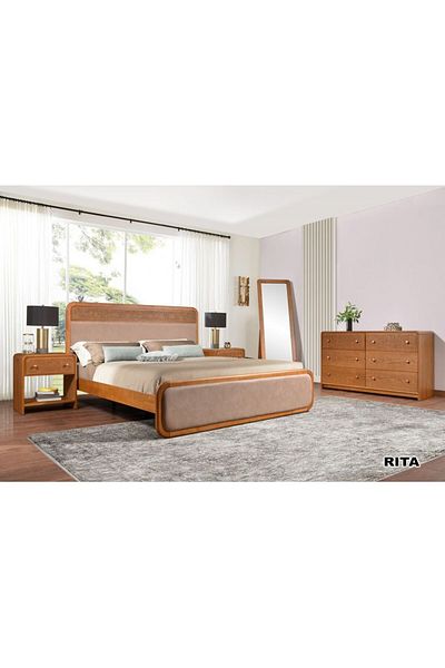 Danube Home Rita 180x200 King Bed - Oak/Rattan L188xW210xH120cm
