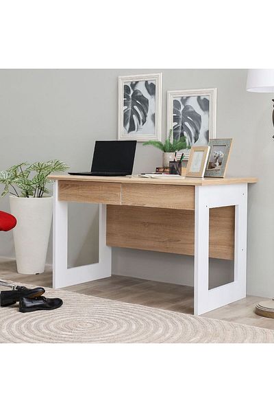 Danube Home Tecno Study Desk - White Oak / White L120.5xW70xH77.5cm