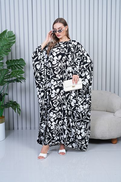 EL jadida Rochie de damă cu model de mărime mare din viscoză alb-negru