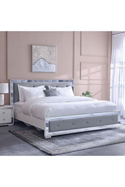 Danube Home Ezekiel 200X200 Super King Bed - White / Silver L212xW209.5xH120cm
