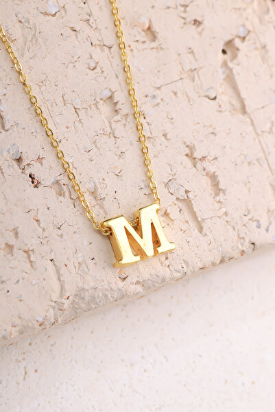 Lucente Jewellery Özel Hediye Kutulu 925 Ayar Altın Gümüş Kaplama M Harfi Üç Boyutlu Döküm Harf