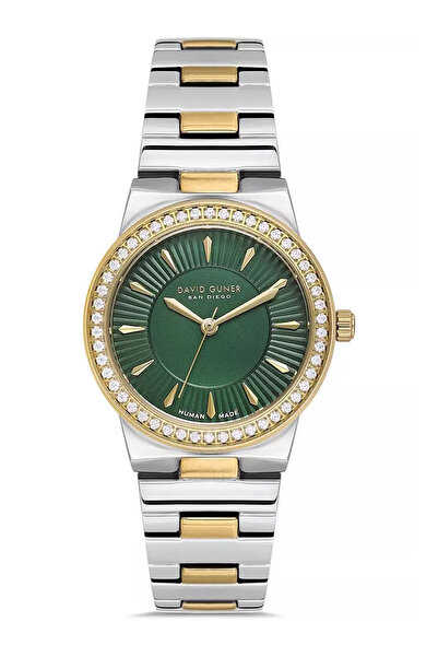DAVID GUNER 31 Mm, Stone, Steel Cord Gold Yellow/Metallic Green Dial Women's Wrist Watch with Stone Bracelet Gift