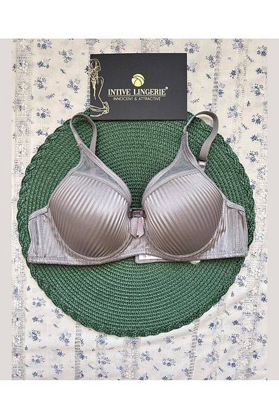 İntive Lingerie Evelyn Shiny Satin Line Λεπτομερής κούπα C Underwire Unpadded Μπροστινό Τούλι Λεπτομερής κομψό σουτιέν