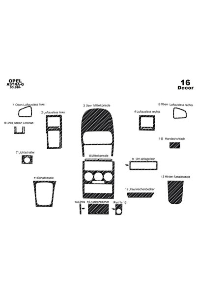 Marscockpitdesign Opel Astra G Konsol-Torpido Kaplama 1998-2003 16 Parça