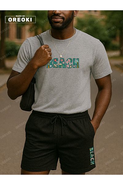 EFFRENATU Orki Beach Men's Summer Grey T-Shirt & Black Shorts Set