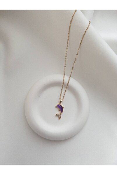 Minne Jewelry-Accessory قلادة سمكة من الفولاذ باللون الأرجواني - قلادة سمكة م...