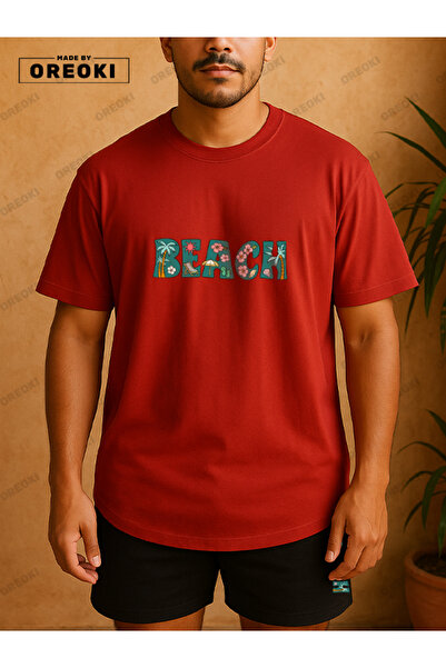 EFFRENATU Orki Beach Men's Summer Red T-Shirt & Black Shorts Set