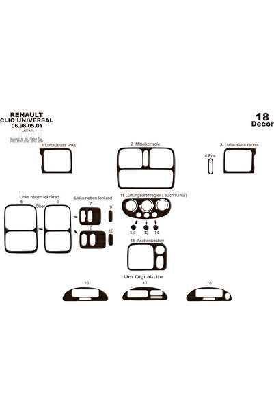 Marscockpitdesign رينو كليو مطلي بالألمنيوم 1998-2001 18 قطعة