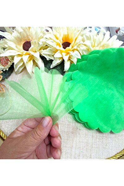 Murat Süs 21 cm Yeşil Organze Tül - 100 Adet - Nikah Şekeri | Söz Nişan Düğün...