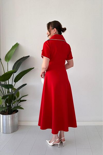 MaziButik Rochie dublă cu guler mare roșu