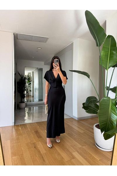 Hotfashion Women's Black Satin Dress