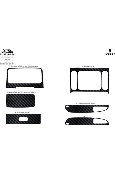 Marscockpitdesign أوبل موفانو ماستر إنترستار كونسول-توربيدو 1999-2003 6 قطع