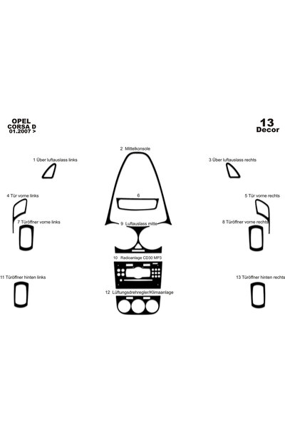 Marscockpitdesign أوبل كورسا D كونسول-توربيدو 2007 13 قطعة