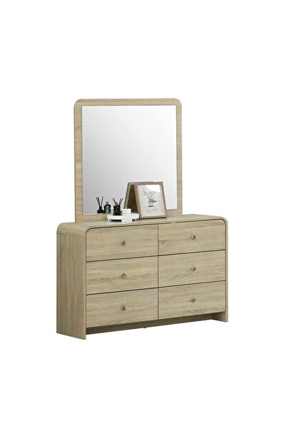 Danube Home خزانة مونرو بستة أدراج مع مرآة - لمسة نهائية من خشب البلوط الطبيع...