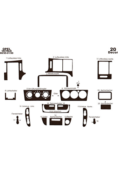 Marscockpitdesign أوبل فيكترا B وحدة التحكم-تغطية التوربيدو 1995-2002 20 قطعة