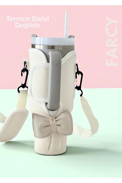 Stanley حقيبة متوافقة مع ترمس سعة 1.18 لتر مع شفاطة Quencher (أبيض) ومجموعة فيونكة ساحرة (مجموعة من 2)