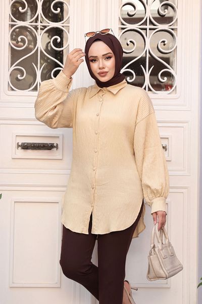 N.S NEVA STYLE Striped Biscuit Hijab Tunic 101024Bs