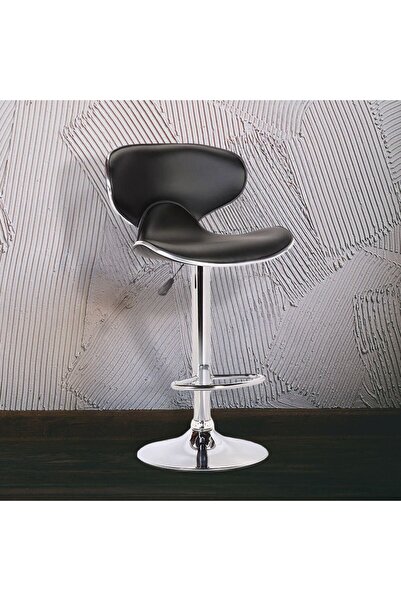 Danube Home Mira Bar Stool - Black PU Leather, Adjustable Height, Chrome Finish, 2-Year , Classic Design