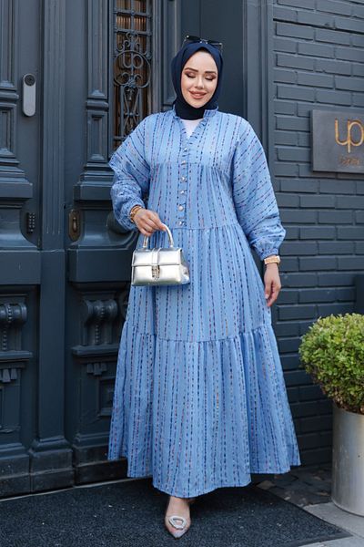 N.S NEVA STYLE Striped Blue Hijab Dress 103016m