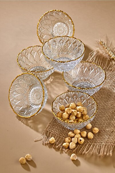 Çelik Express Çerezlik & Sunumluk Cam Kase Altın Yaldızlı - 6 Adet