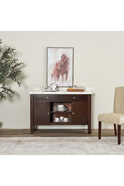 Danube Home طاولة طعام برودي الرخامية - خزانة جانبية أنيقة باللونين الأبيض وا...