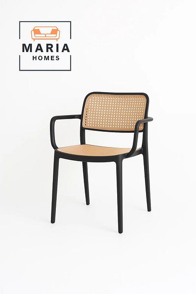 MARIA HOMES كرسي بذراعين من الخيزران بإطار أسود