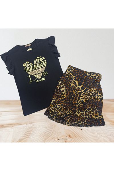 DENİZLİFE Girl's Leopard Print Shorts Skirt Suit