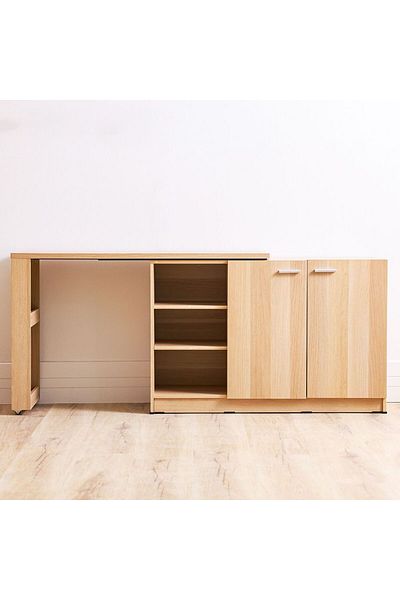 Danube Home Guyana Desk with 2 Doors & Shelves - Oak L120xW39.6xH75cm