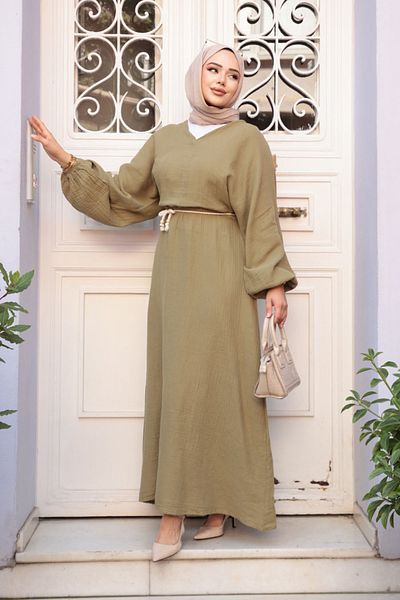 N.S NEVA STYLE Light Khaki Hijab Muslin Dress 19033Ahk