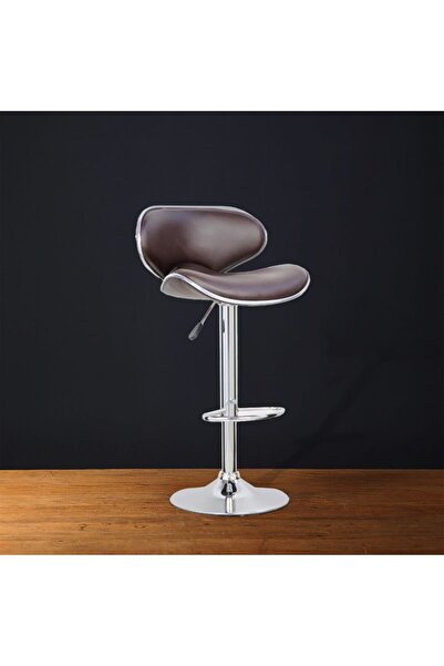 Danube Home كرسي بار ميرا - مقعد قابل للتعديل من جلد البولي يوريثان البني مع قاعدة من الكروم وإطار معدني متين