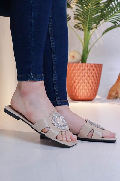 sermoda Силиконова брошка с плоска основа, дамски летни чехли с камъни, NW крем